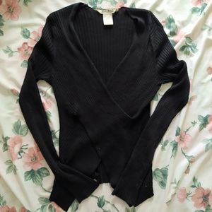 Parasuco Black Faux Wrap V Neck Top Sweater